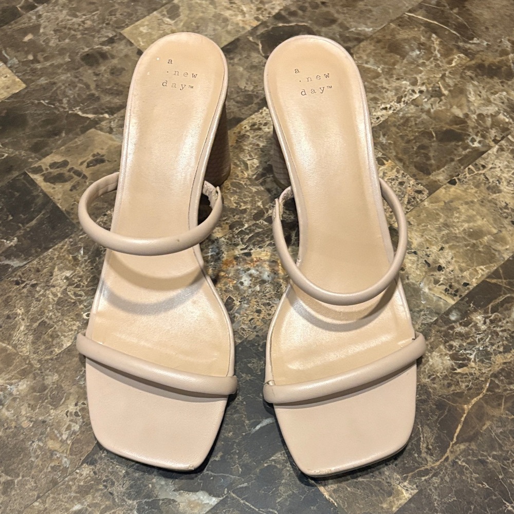 A New Day Women's Beige Heeled Mules 11sz